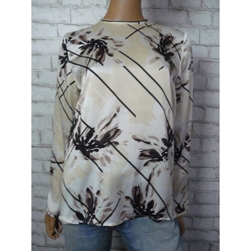 $258 Equipment Femme Cream Floral Black Stripe Silk Charmeuse Blouse Small NEW